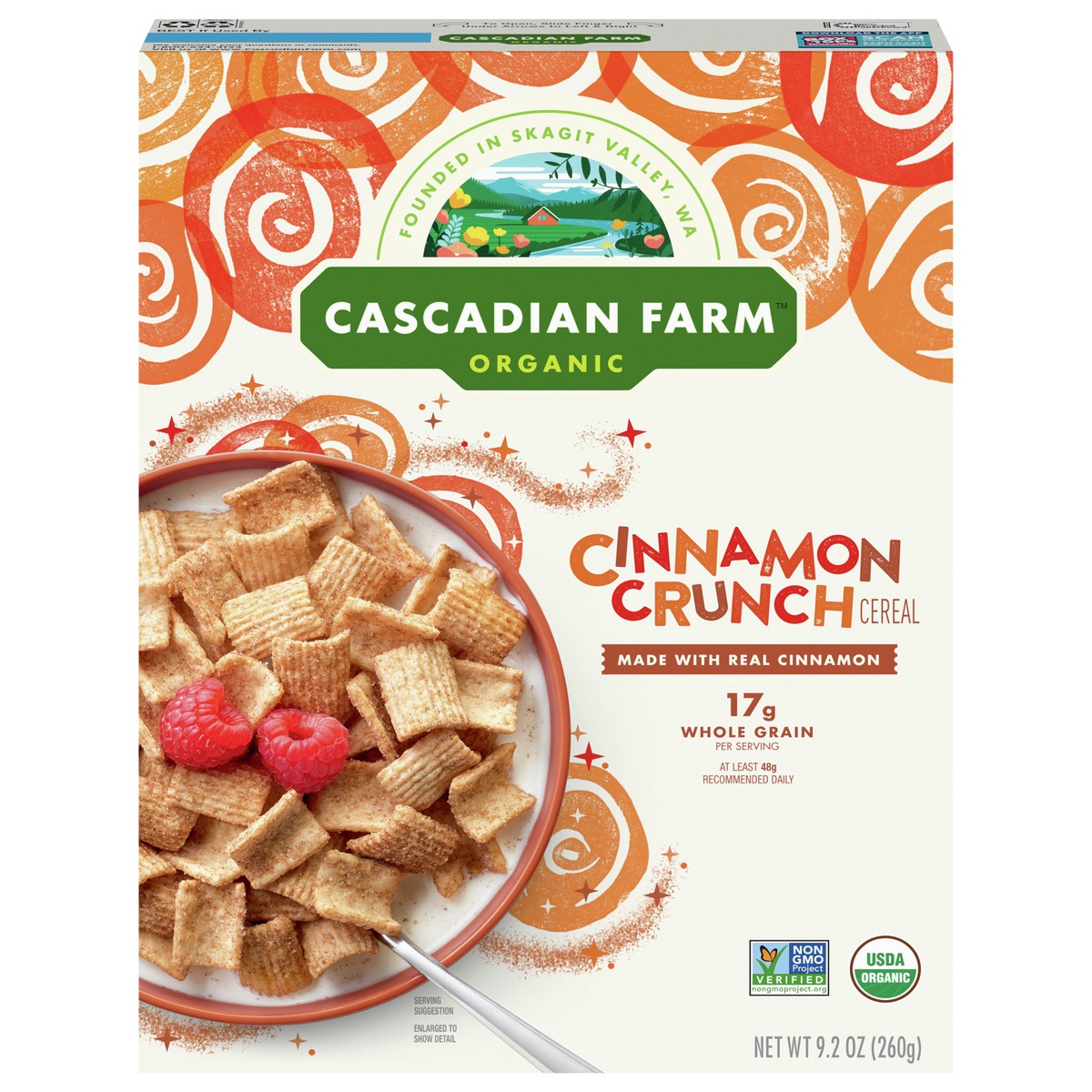 slide 1 of 9, Cascadian Farm Organic Cinnamon Crunch Cereal, Made with Whole Grain, 9.2 oz, 9.2 oz