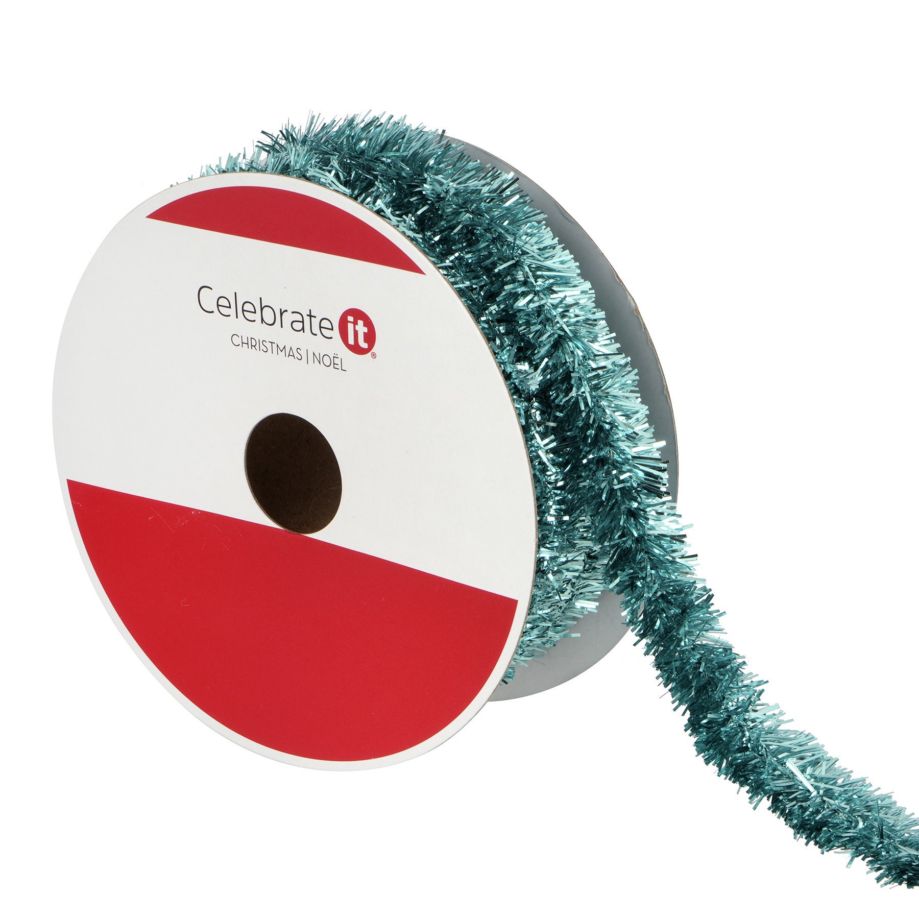 slide 3 of 3, 5/8" X 30ft. Turquoise Tinsel Wired Trim Ribbon By Celebrate It, 5/8 in x 30 ft