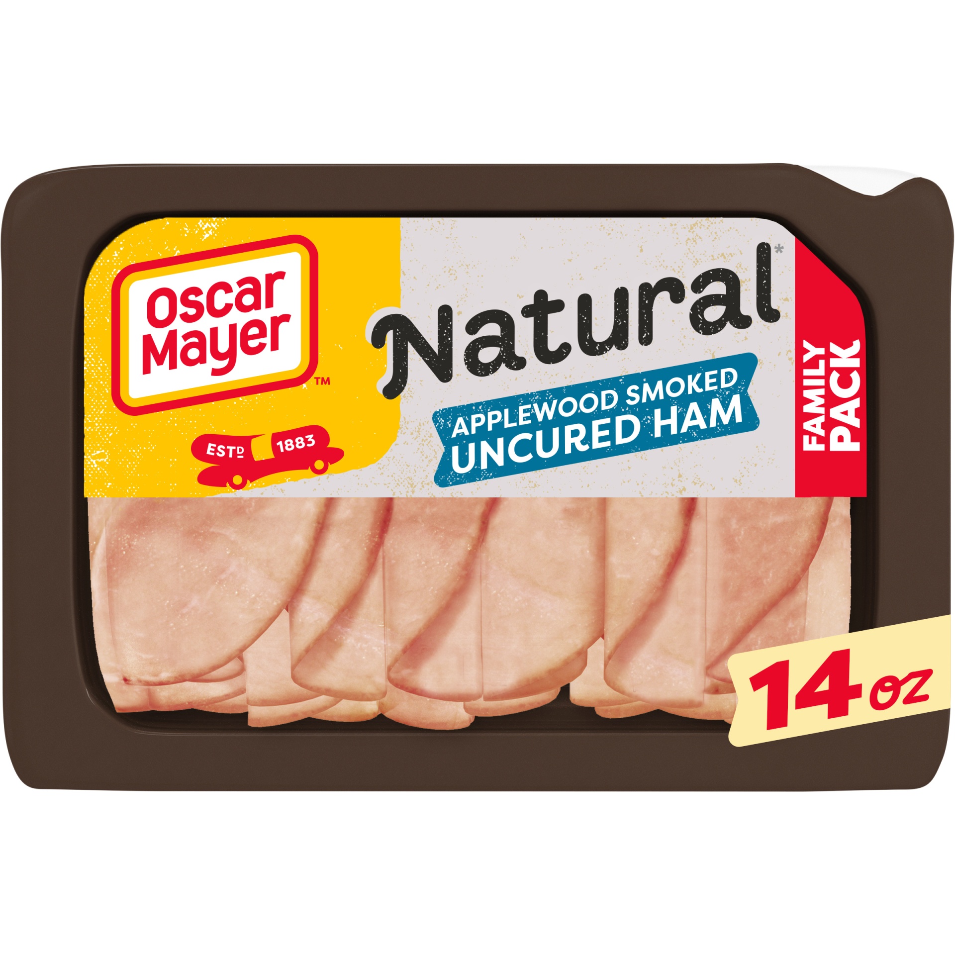 slide 1 of 1, Oscar Mayer Natural Applewood Smoked Uncured Ham Sliced Lunch Meat Family Size Tray, 14 oz