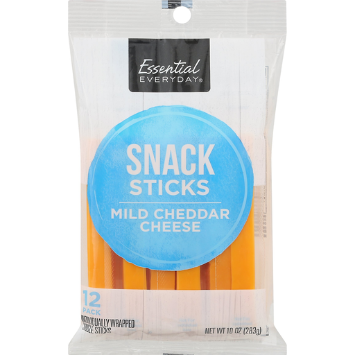 slide 1 of 1, Essential Everyday Mild Cheddar Cheese Snack Sticks 12 Count, 10 oz