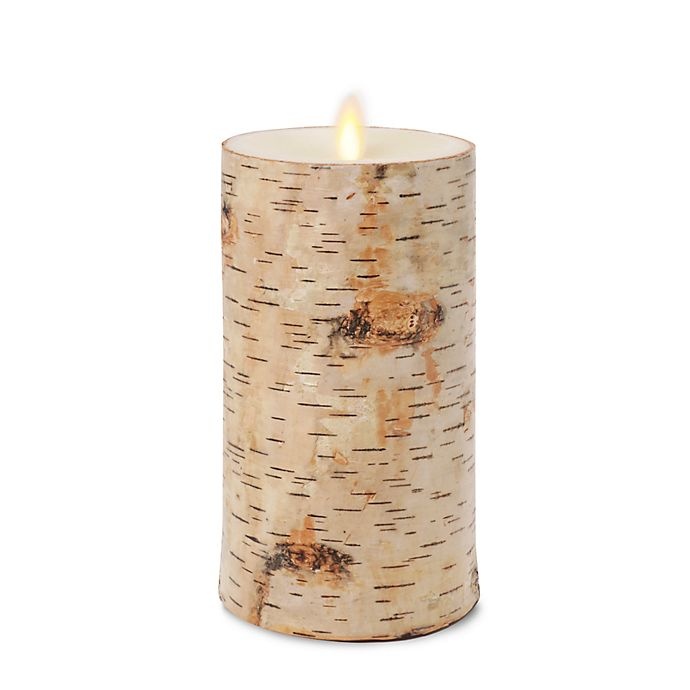 slide 1 of 1, Luminara Birch Real-Flame Effect Pillar Candle - Brown, 6 in