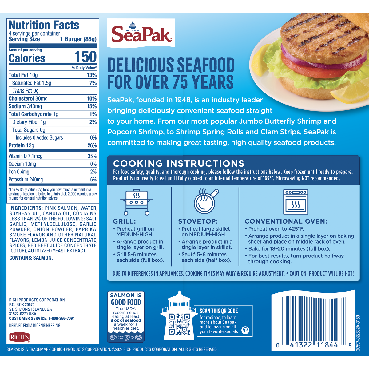 slide 2 of 2, SeaPak Shrimp & Seafood Co. Alaskan Salmon Burger 4 ct Box, 4 ct; 12.8 oz