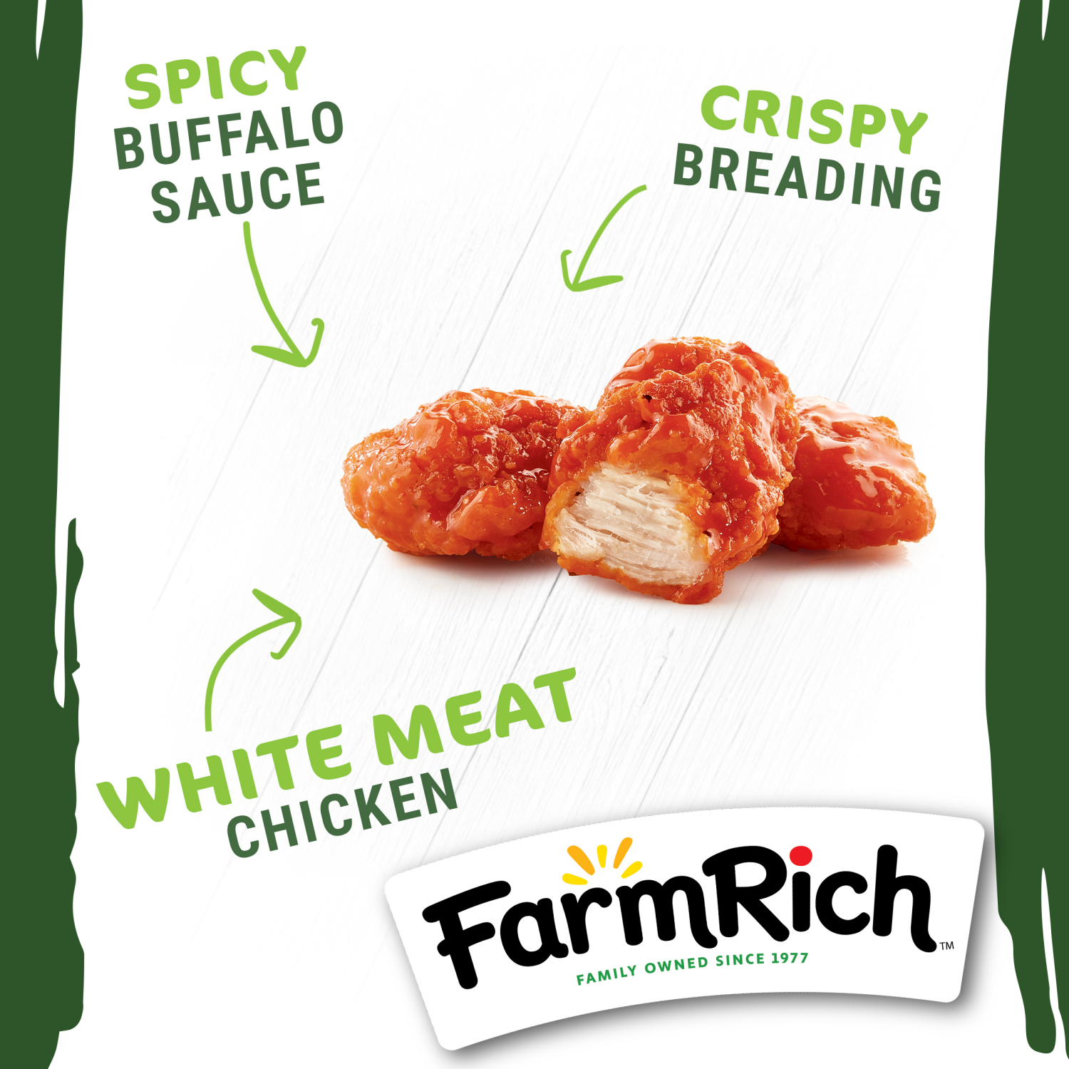 slide 4 of 6, Farm Rich Buffalo Chicken Bites with Frank's, Ready to Bake, 15oz (Frozen Snacks and Appetizers), 15 oz