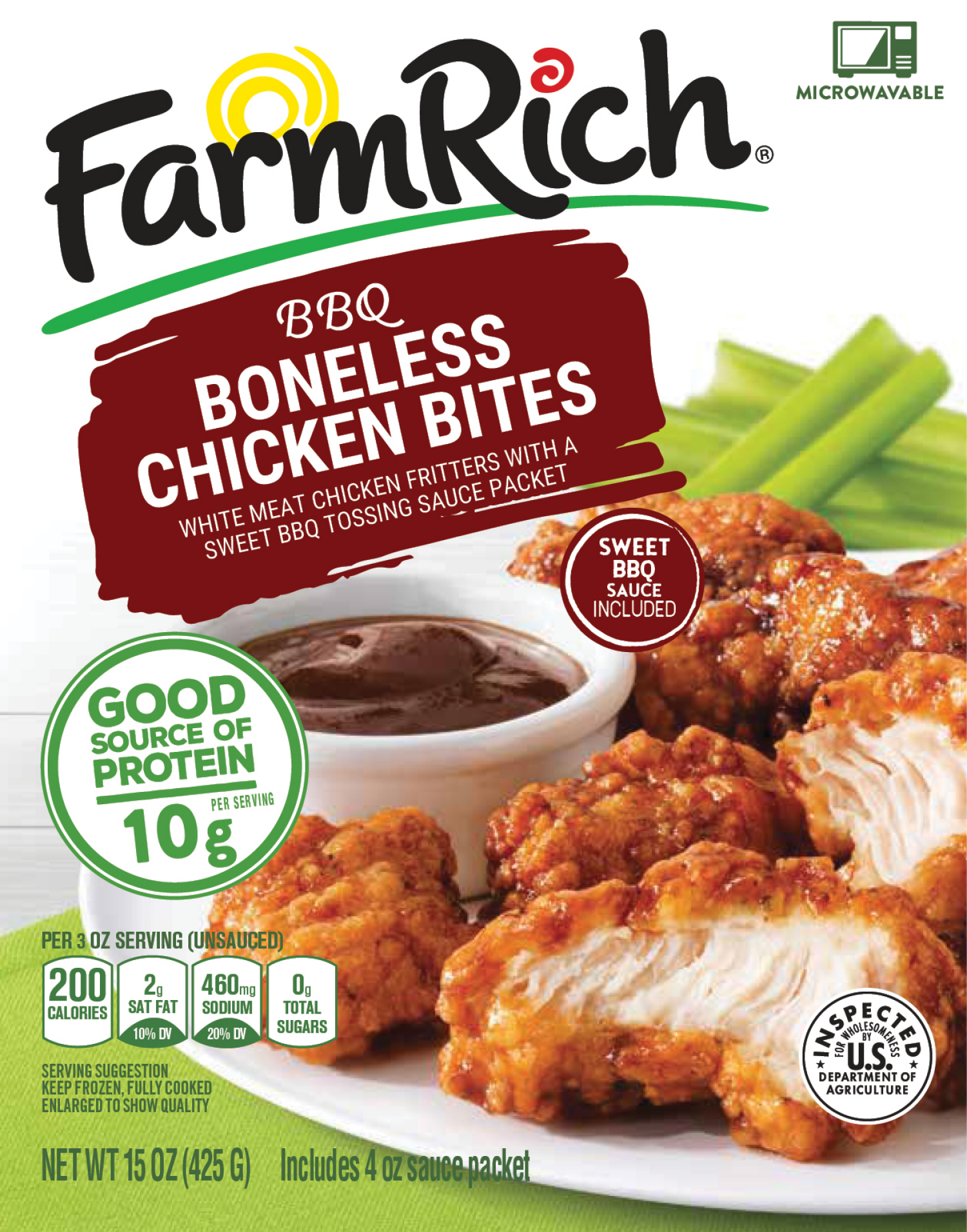 slide 4 of 5, Farm Rich Boneless BBQ Chicken Bites 15 oz, 15 oz