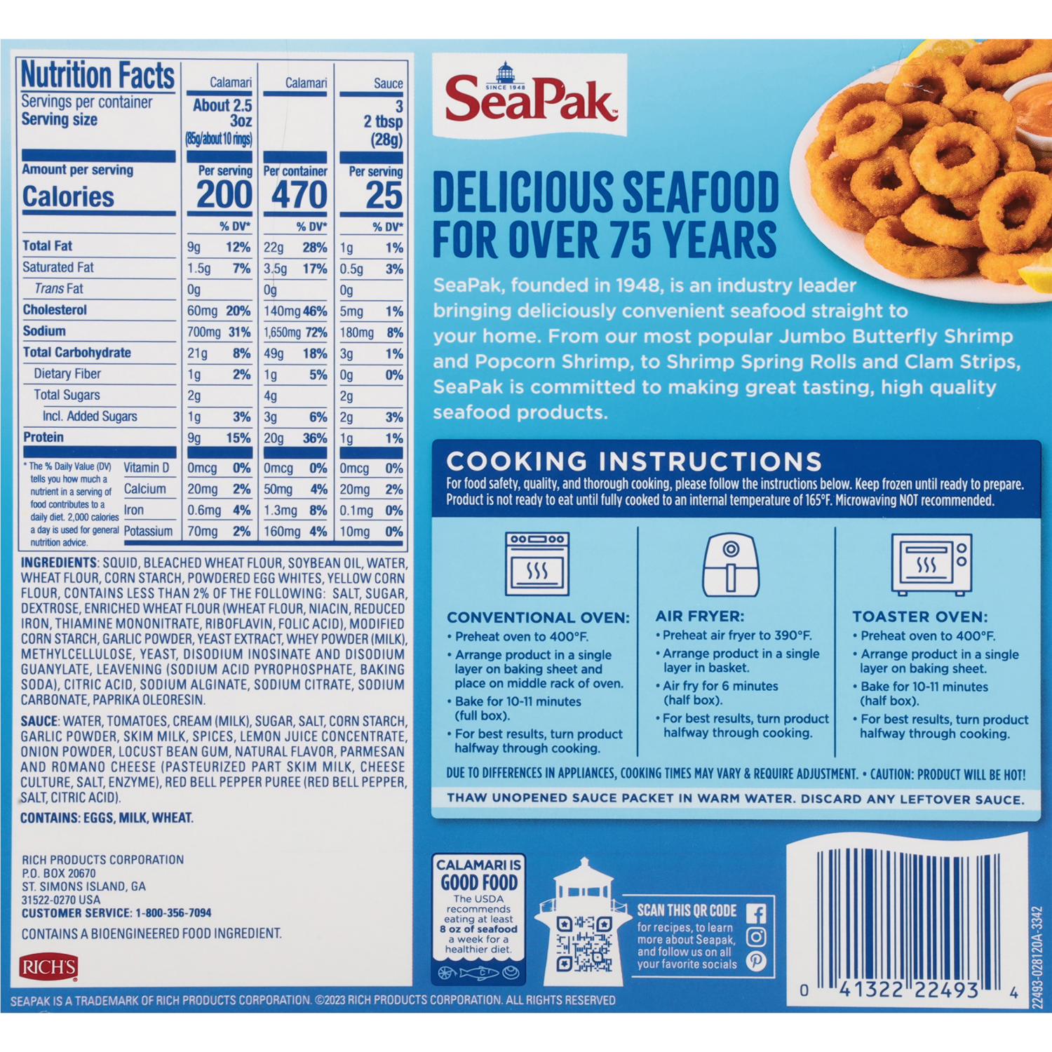 slide 2 of 3, SeaPak Crispy Wild Caught Calamari Rings 10 oz, 10 oz