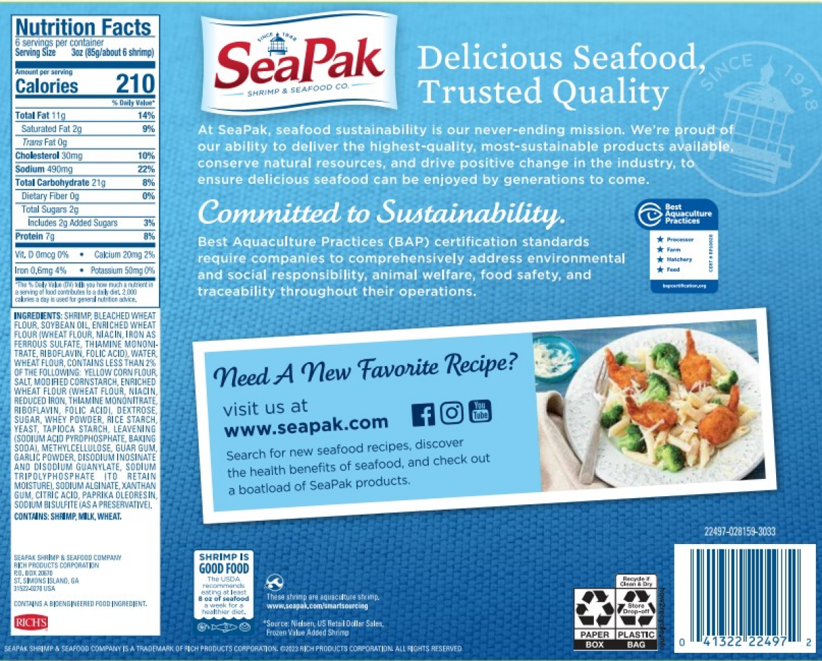 slide 2 of 2, SeaPak Classic Golden Crispy Butterfly Shrimp Family Size 18 oz, 18 oz