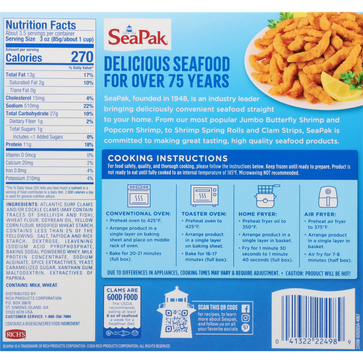 slide 2 of 2, SeaPak Golden Crispy Wild Caught Clam Strips 10 oz, 10 oz