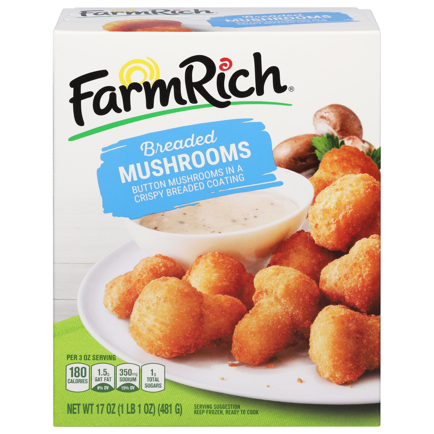slide 3 of 7, Farm Rich Breaded Mushrooms in a Crispy Breaded Coating, 17 oz (Frozen Snacks and Appetizers), 17 oz