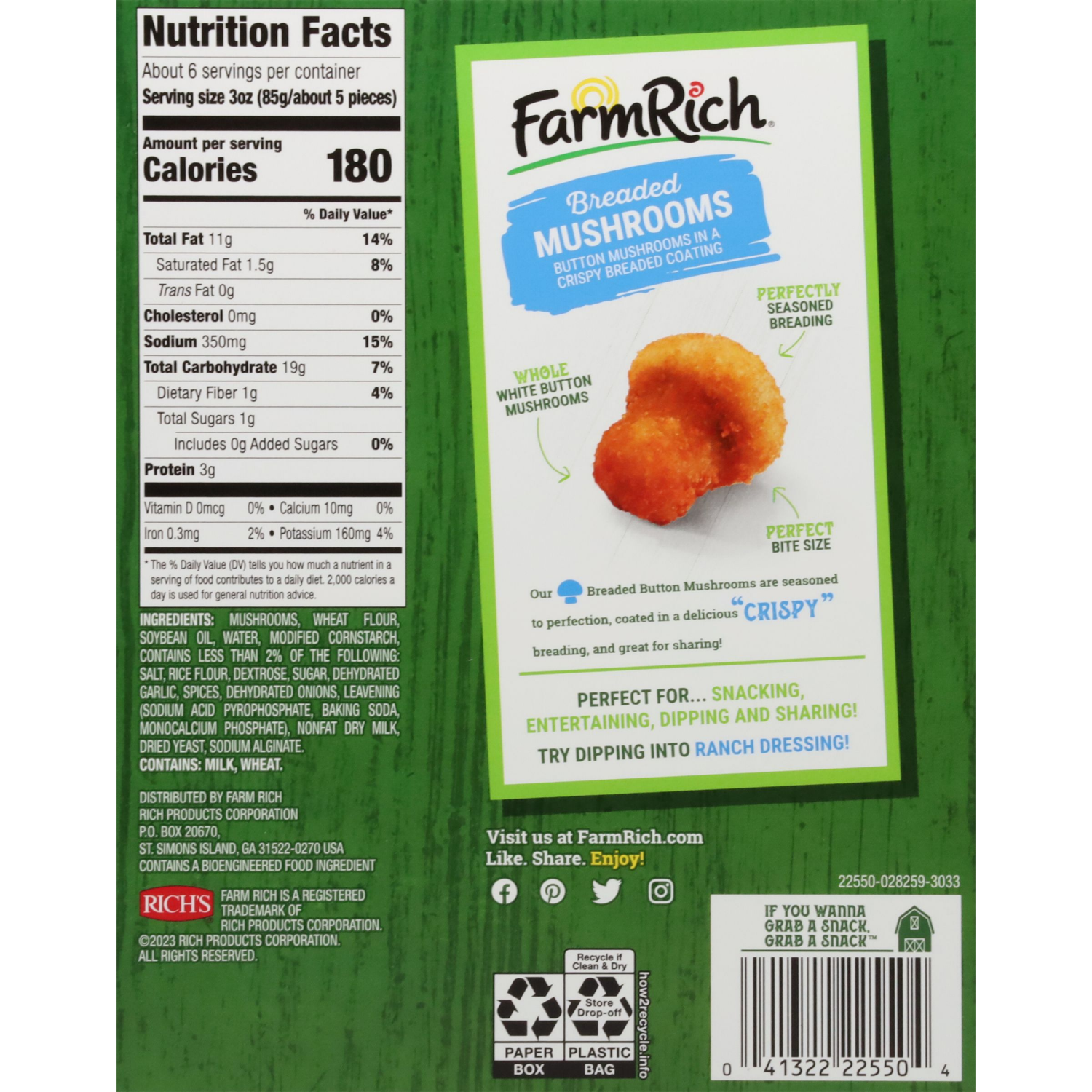 slide 5 of 7, Farm Rich Breaded Mushrooms in a Crispy Breaded Coating, 17 oz (Frozen Snacks and Appetizers), 17 oz