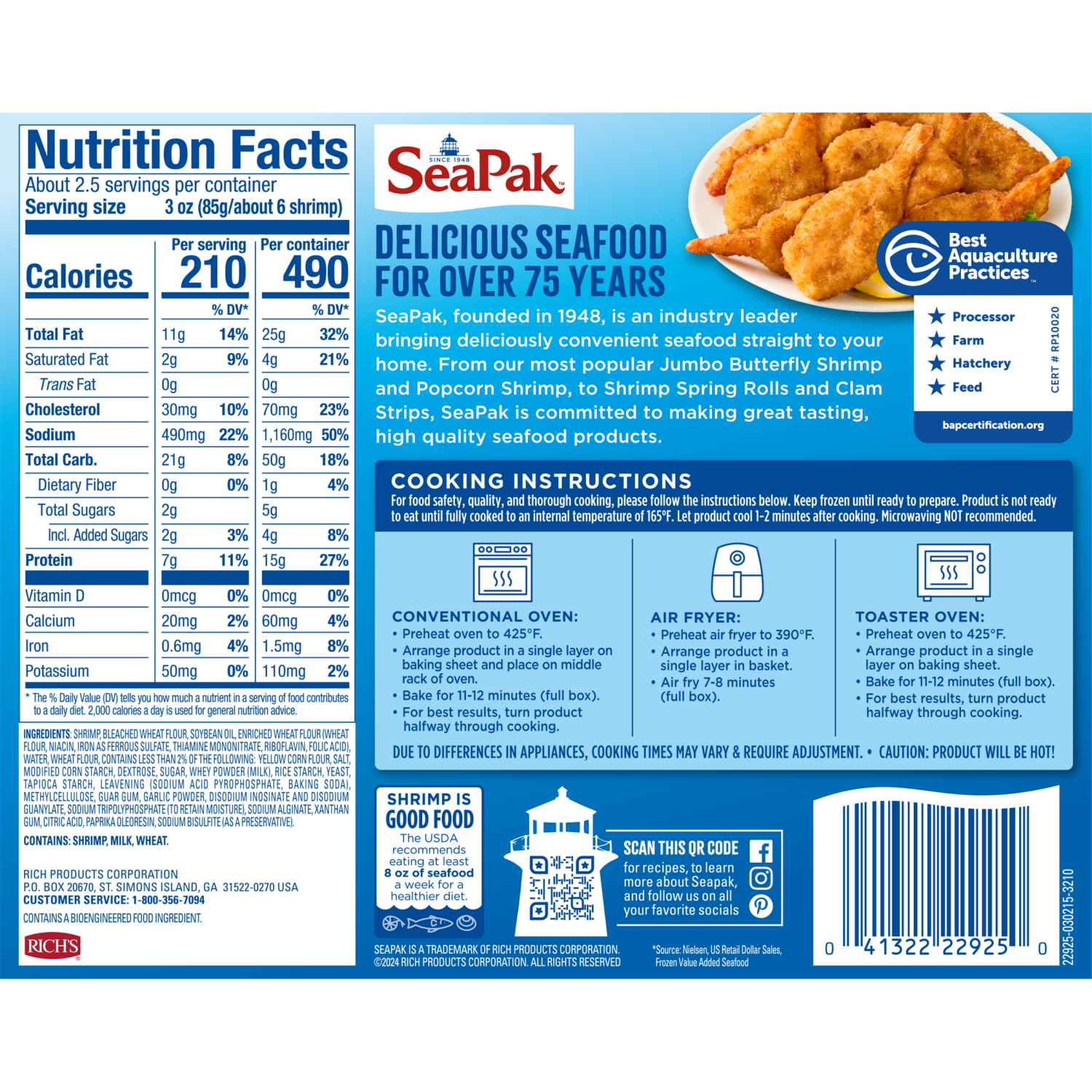 slide 2 of 3, SeaPak Golden Crispy Butterfly Classic Shrimp Snack Size 7 oz, 7 oz