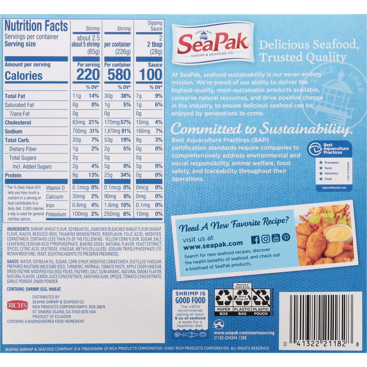 slide 2 of 2, SeaPak Classic Popcorn Shrimp Snack Size, 8 oz