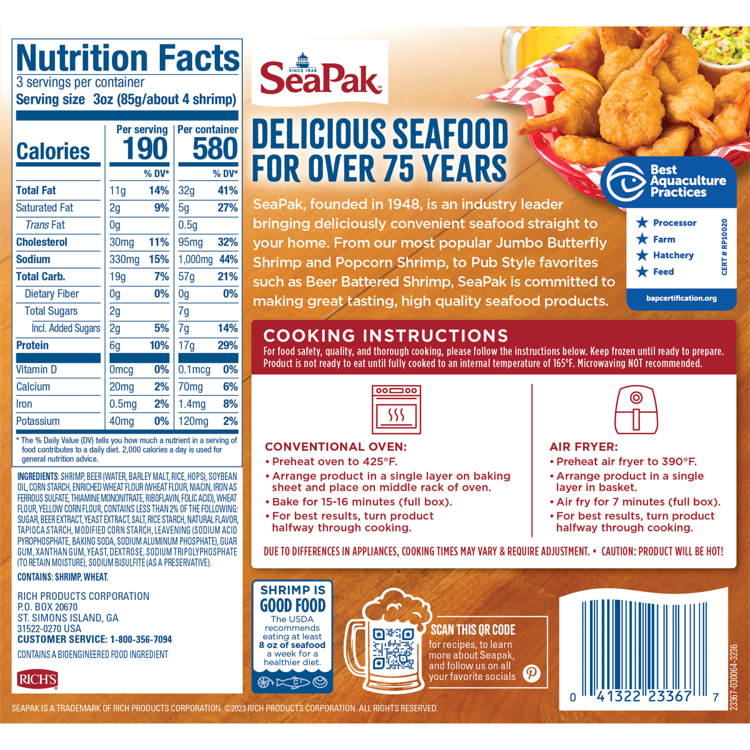 slide 2 of 2, SeaPak Beer Battered Shrimp, 9 oz