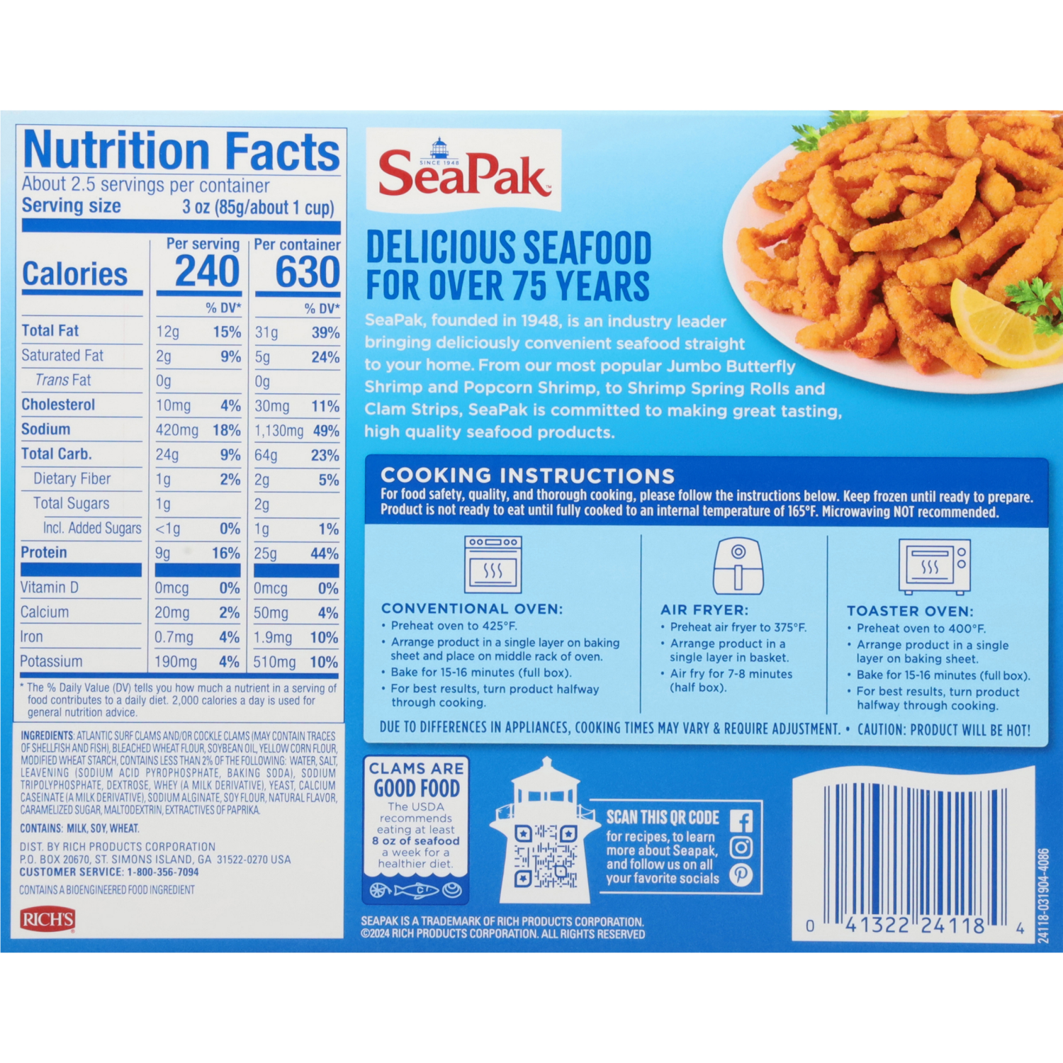 slide 2 of 2, SeaPak Clam Strips Snack Size, 8 oz
