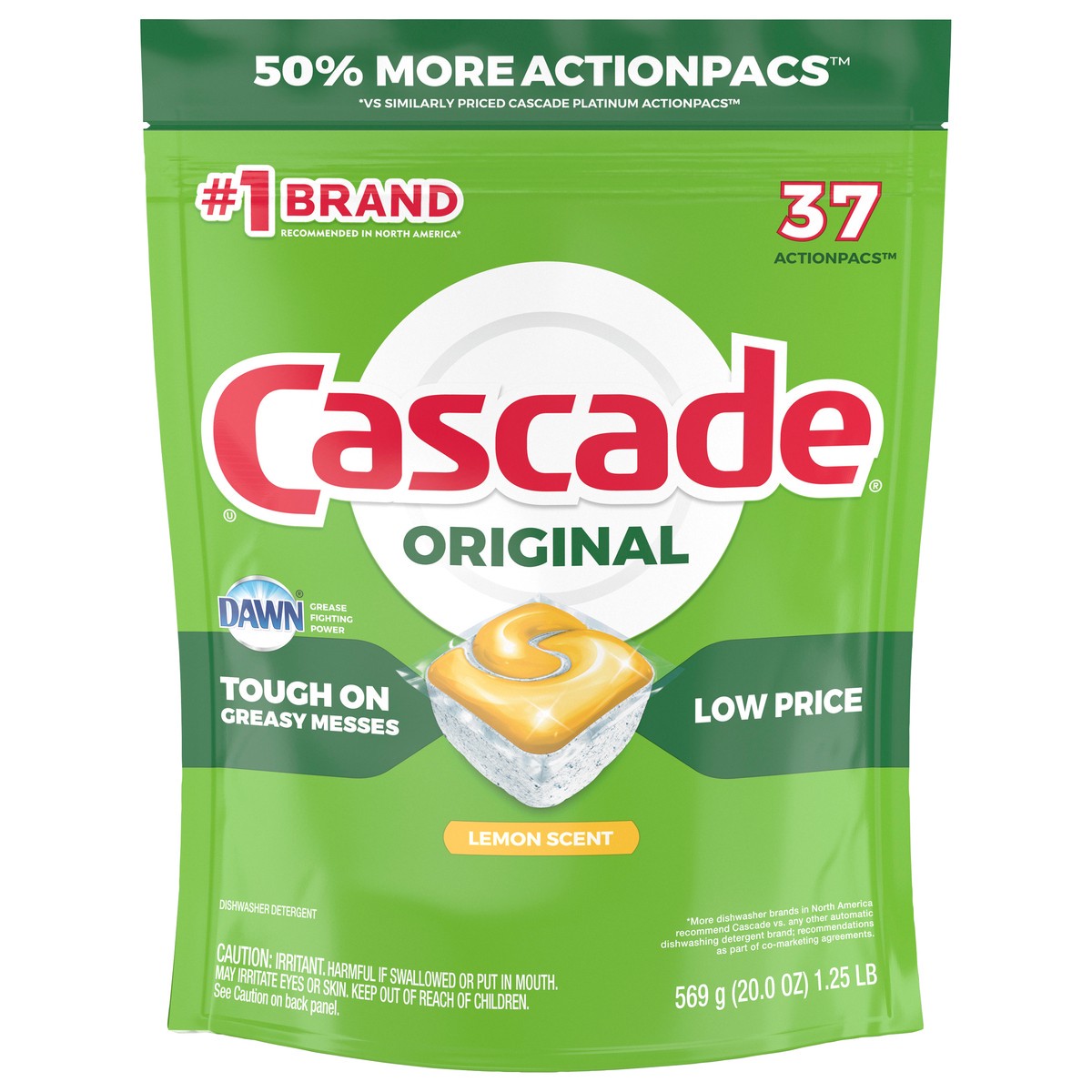 slide 1 of 3, Cascade Original ActionPacs Dishwasher Detergent, Lemon Scent, 37 Count, 37 ct