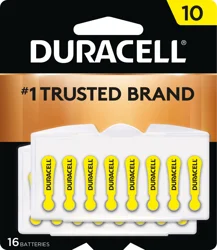 Duracell Size 10 Hearing Aid Batteries, 16/Pack
