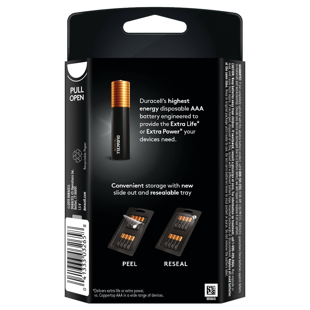 slide 3 of 4, Duracell Optimum Alkaline Batteries, 1.5V AAA, 8/Pack, 8 ct