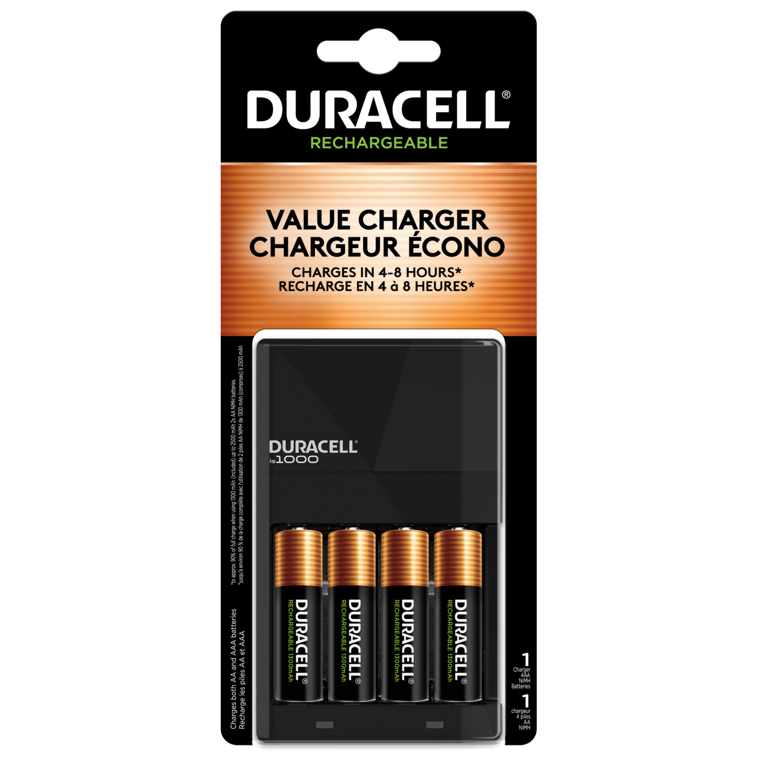 slide 1 of 2, Duracell Ion Speed 1000 Value Battery Charger, Includes 4 AA NiMH Batteries, 1 ct