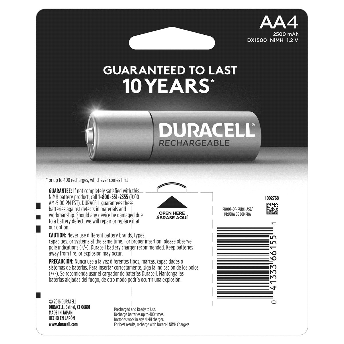 slide 2 of 2, Duracell Rechargeable AA NiMH Batteries, 4/Pack, 4 ct