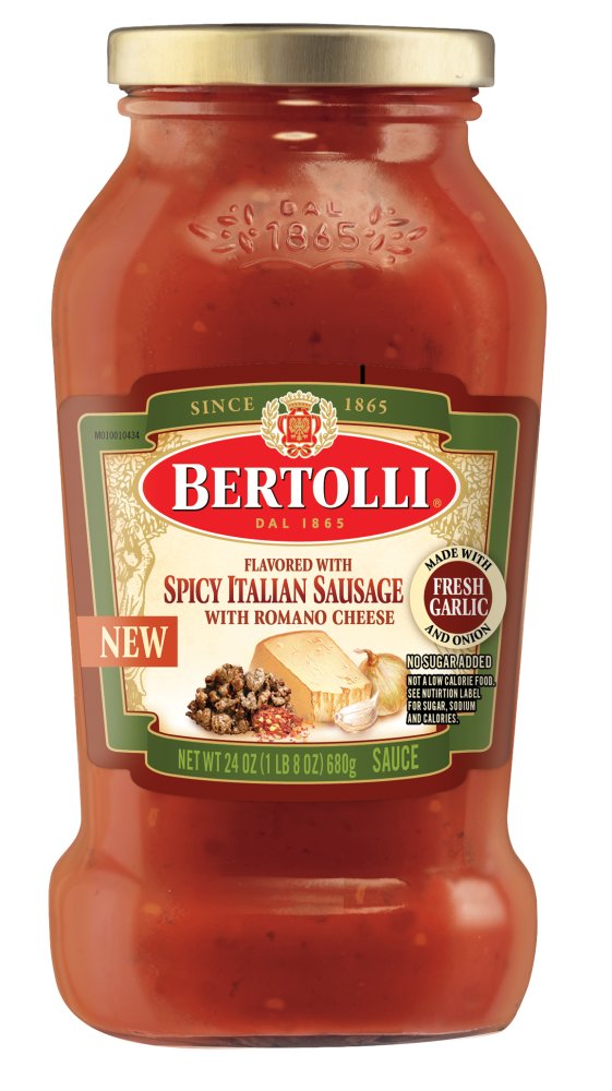 slide 1 of 1, Bertolli Spicy Italian Sausage Sauce With Romano Cheese, 24 oz