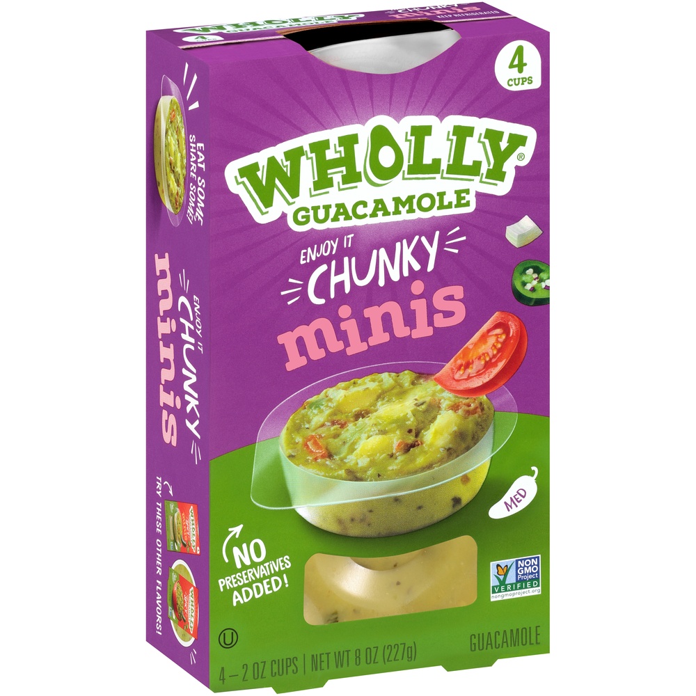 slide 2 of 8, Wholly Guacamole Minis 100 Calorie Cups Spicy Homestyle Medium, 4 ct; 8 oz