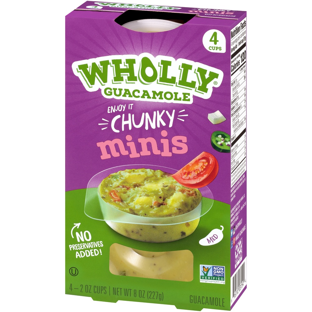slide 3 of 8, Wholly Guacamole Minis 100 Calorie Cups Spicy Homestyle Medium, 4 ct; 8 oz