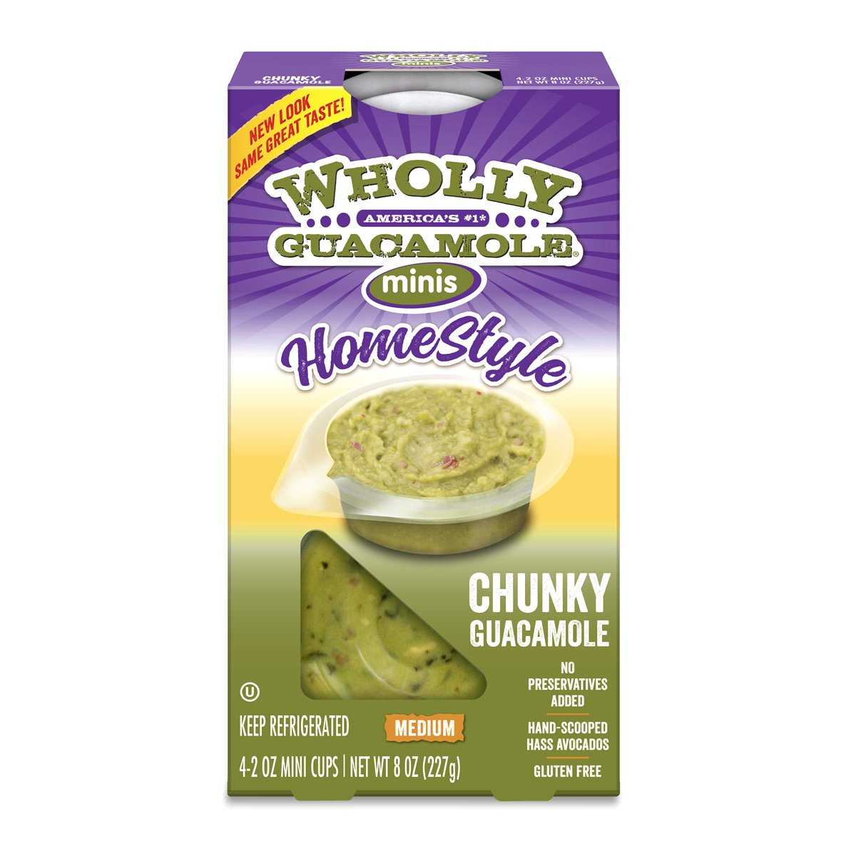 slide 1 of 8, Wholly Guacamole Minis 100 Calorie Cups Spicy Homestyle Medium, 4 ct; 8 oz