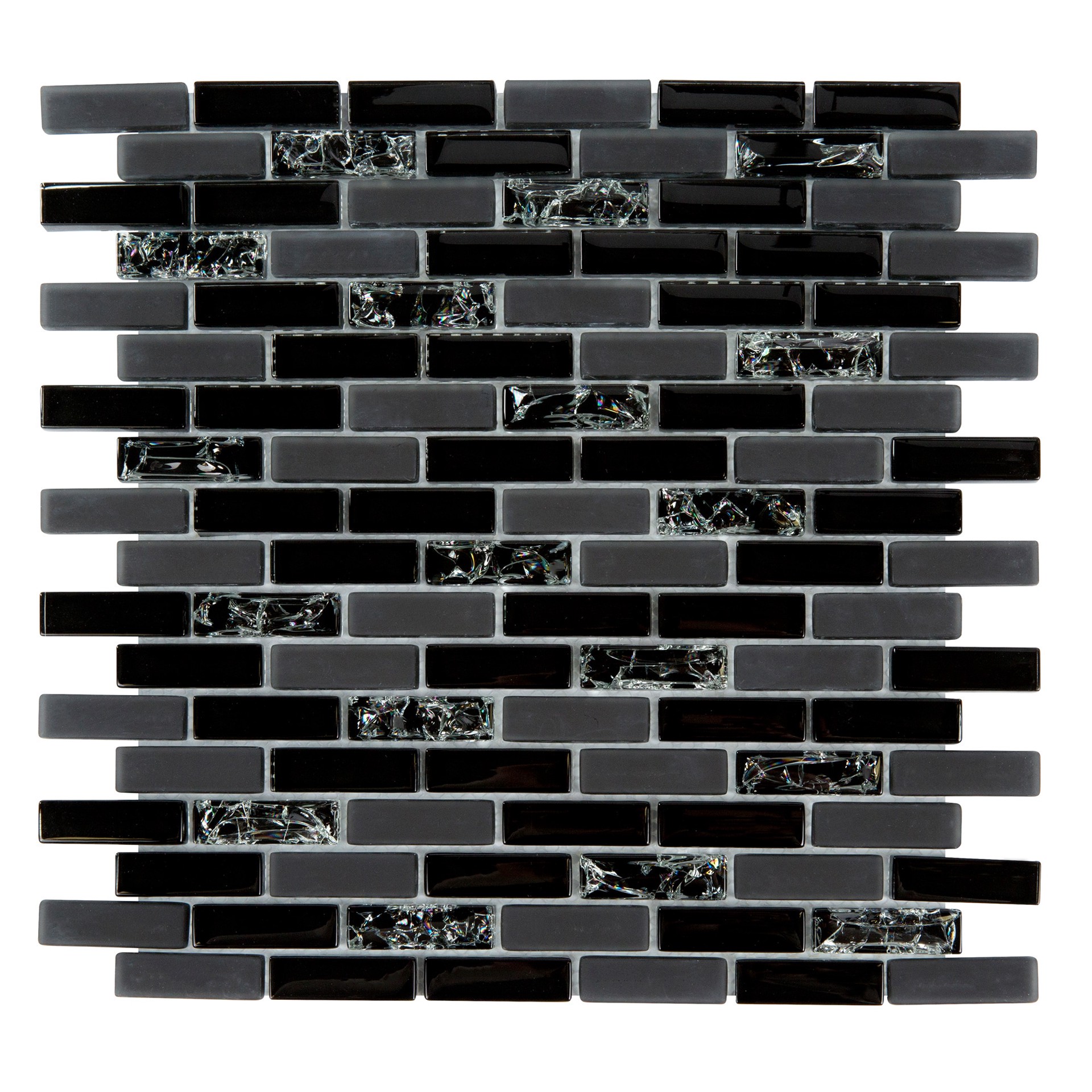 slide 2 of 6, GBI Tile & Stone Inc. Gemstone Black 12-in x 12-in Glossy Glass Subway Mosaic Wall Tile ( 0.99-sq ft Piece ), 1 ct