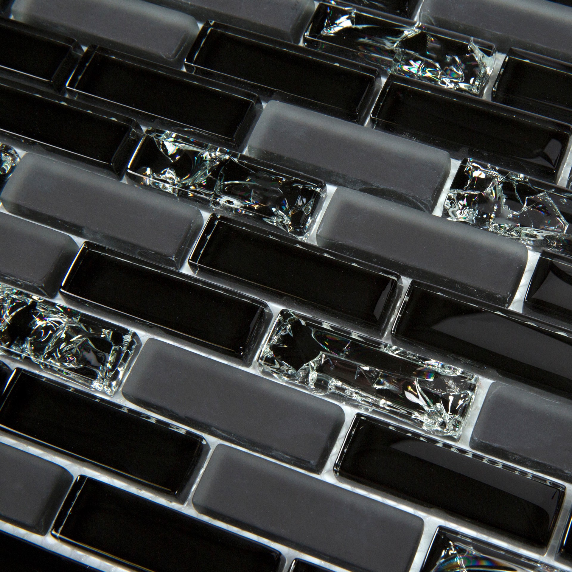 slide 3 of 6, GBI Tile & Stone Inc. Gemstone Black 12-in x 12-in Glossy Glass Subway Mosaic Wall Tile ( 0.99-sq ft Piece ), 1 ct