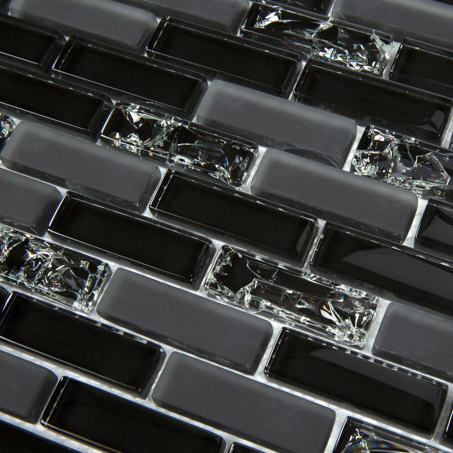 slide 6 of 6, GBI Tile & Stone Inc. Gemstone Black 12-in x 12-in Glossy Glass Subway Mosaic Wall Tile ( 0.99-sq ft Piece ), 1 ct