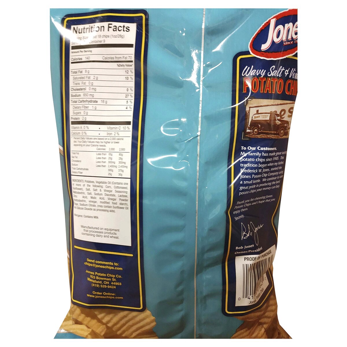 slide 2 of 2, Jones Potato Chips Salt and Vinegar, Wavy, 9 oz