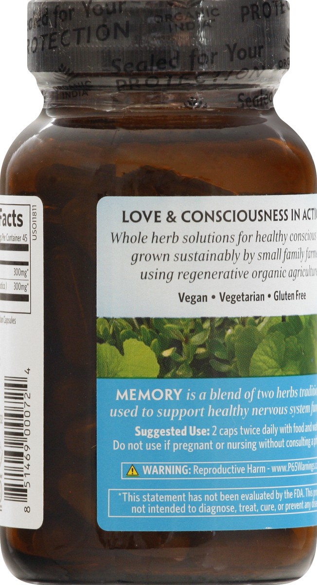 slide 5 of 9, Organic India Vegetarian Caps Memory Herbal Supplement 90 ea, 90 ct