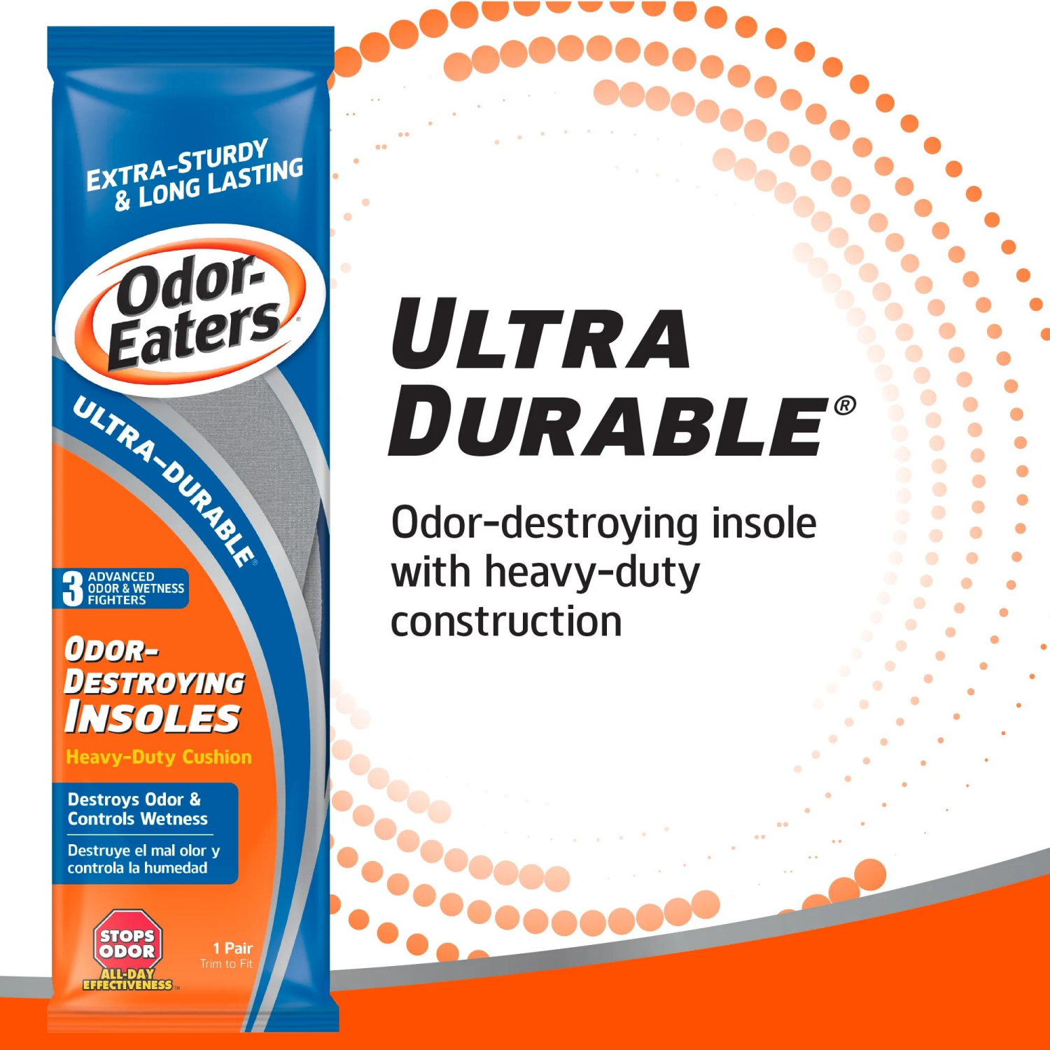 slide 2 of 8, Odor-Eaters Ultra Durable Insoles Heavy Duty Cushion, 55 ct