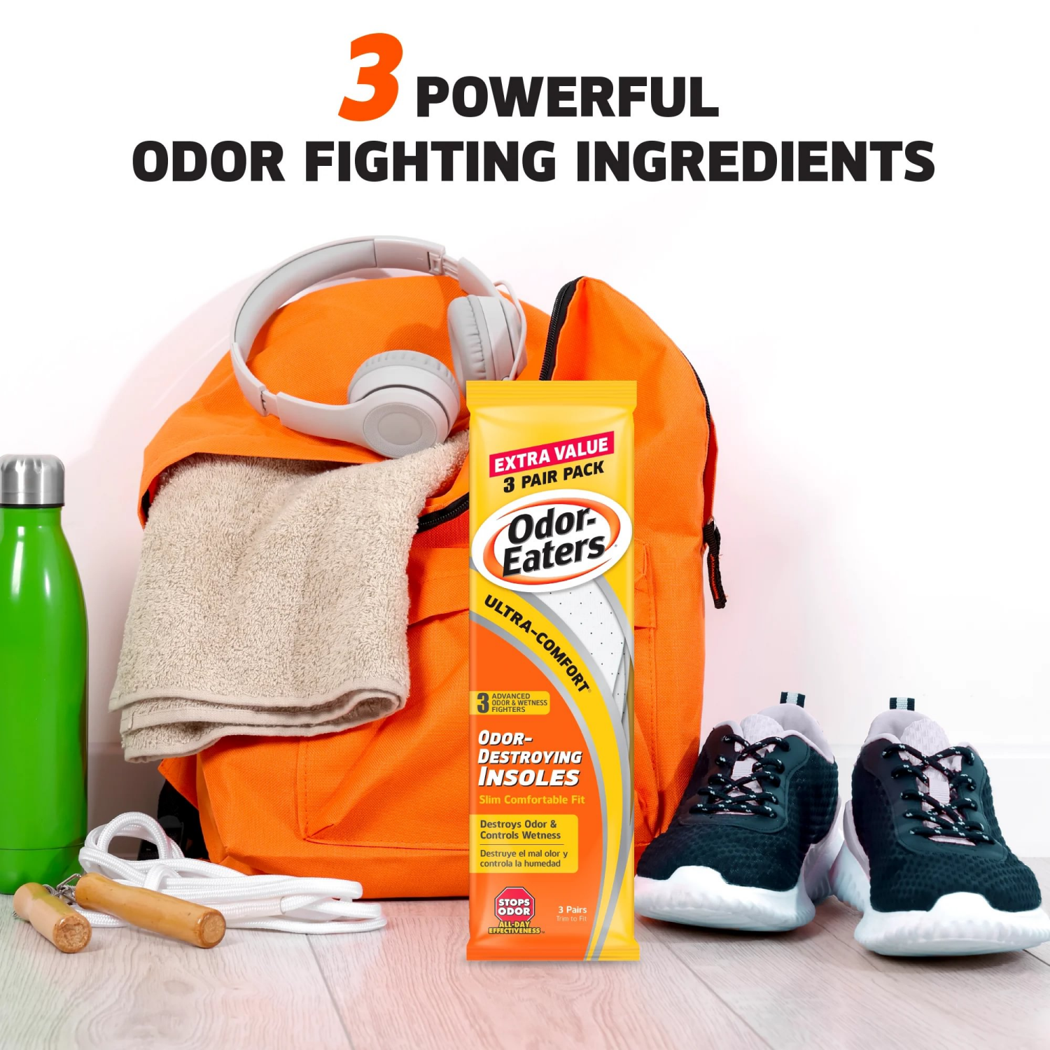 slide 5 of 5, Odor-Eaters Odor-Destroying Insoles Extra Value 3 Pairs, 3 ct