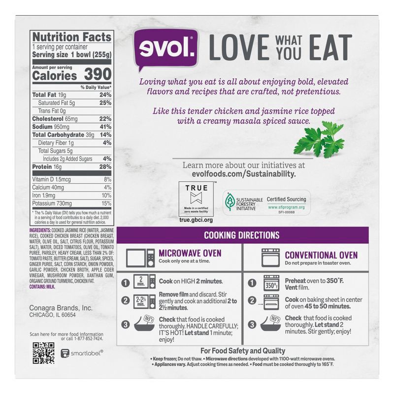 slide 7 of 7, EVOL Evol Butter Chicken, Frozen Meal, 9 oz., 9 oz