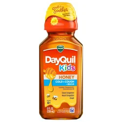 Vicks Kids DayQuil Honey Cold & Cough + Mucus Relief for Cough & Nasal Congestion, Flavored with Real Honey, For Children Ages 6+, 8 FL OZ