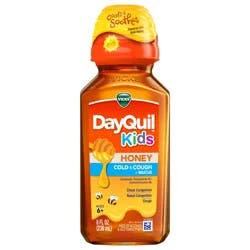Vicks Kids DayQuil Honey Cold & Cough + Mucus Relief for Cough & Nasal Congestion, Flavored with Real Honey, For Children Ages 6+, 8 FL OZ
