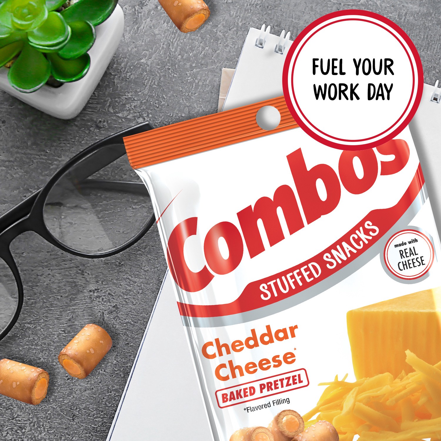 slide 6 of 7, COMBOS Stuffed Snacks Cheddar Cheese Baked Pretzel Snacks, 6.3 oz Bag, 6.3 oz