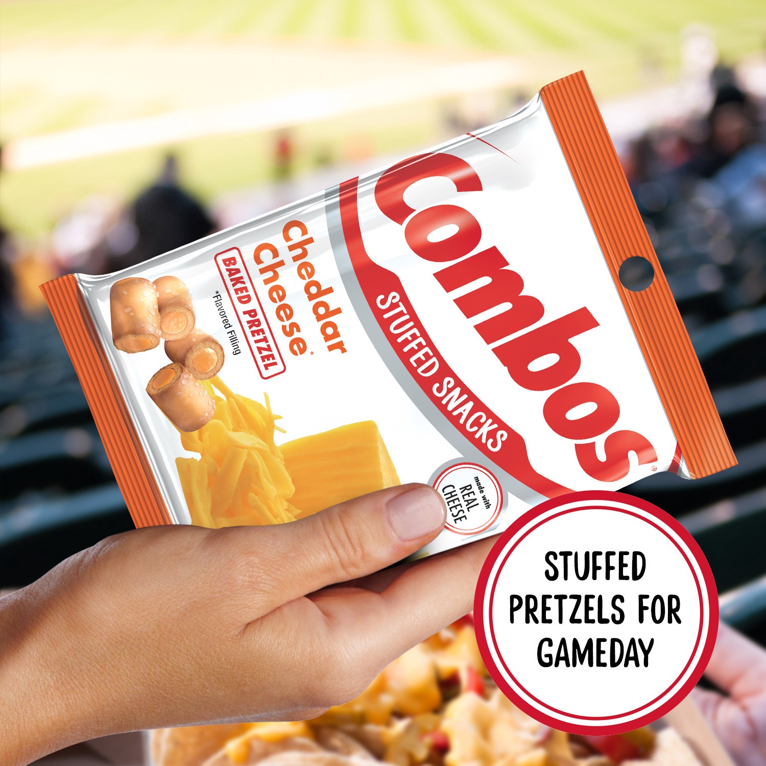 slide 3 of 7, COMBOS Stuffed Snacks Cheddar Cheese Baked Pretzel Snacks, 6.3 oz Bag, 6.3 oz