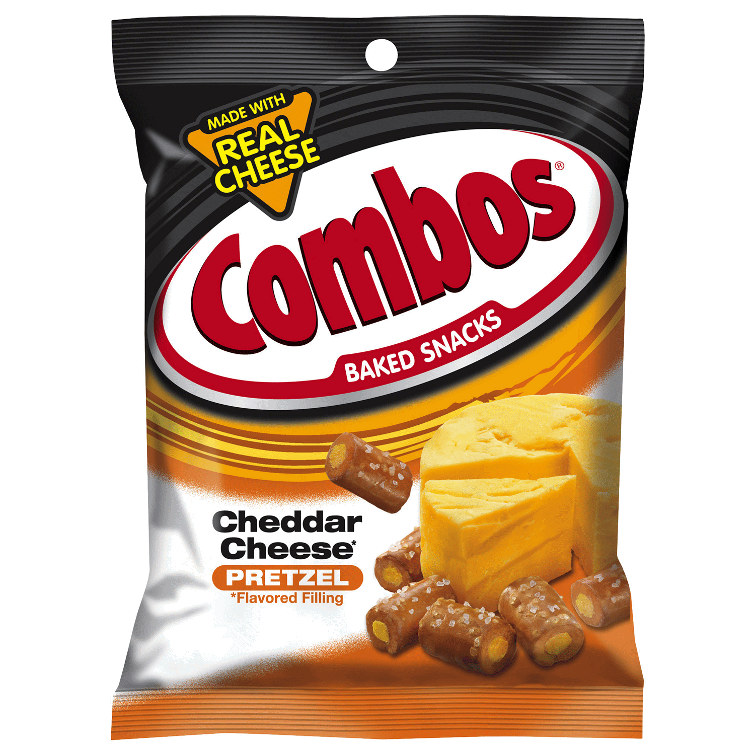 slide 1 of 7, COMBOS Stuffed Snacks Cheddar Cheese Baked Pretzel Snacks, 6.3 oz Bag, 6.3 oz