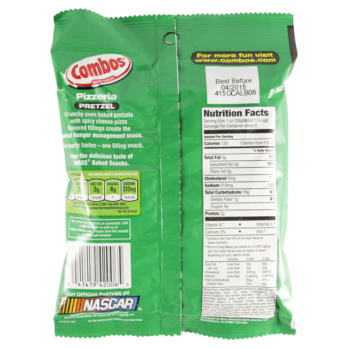 slide 2 of 2, COMBOS Stuffed Snacks Pizzeria Baked Pretzel Snacks, 6.3 oz Bag, 6.3 oz