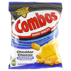 COMBOS Stuffed Snacks Cheddar Cheese Baked Cracker Snacks, 6.3 oz Bag