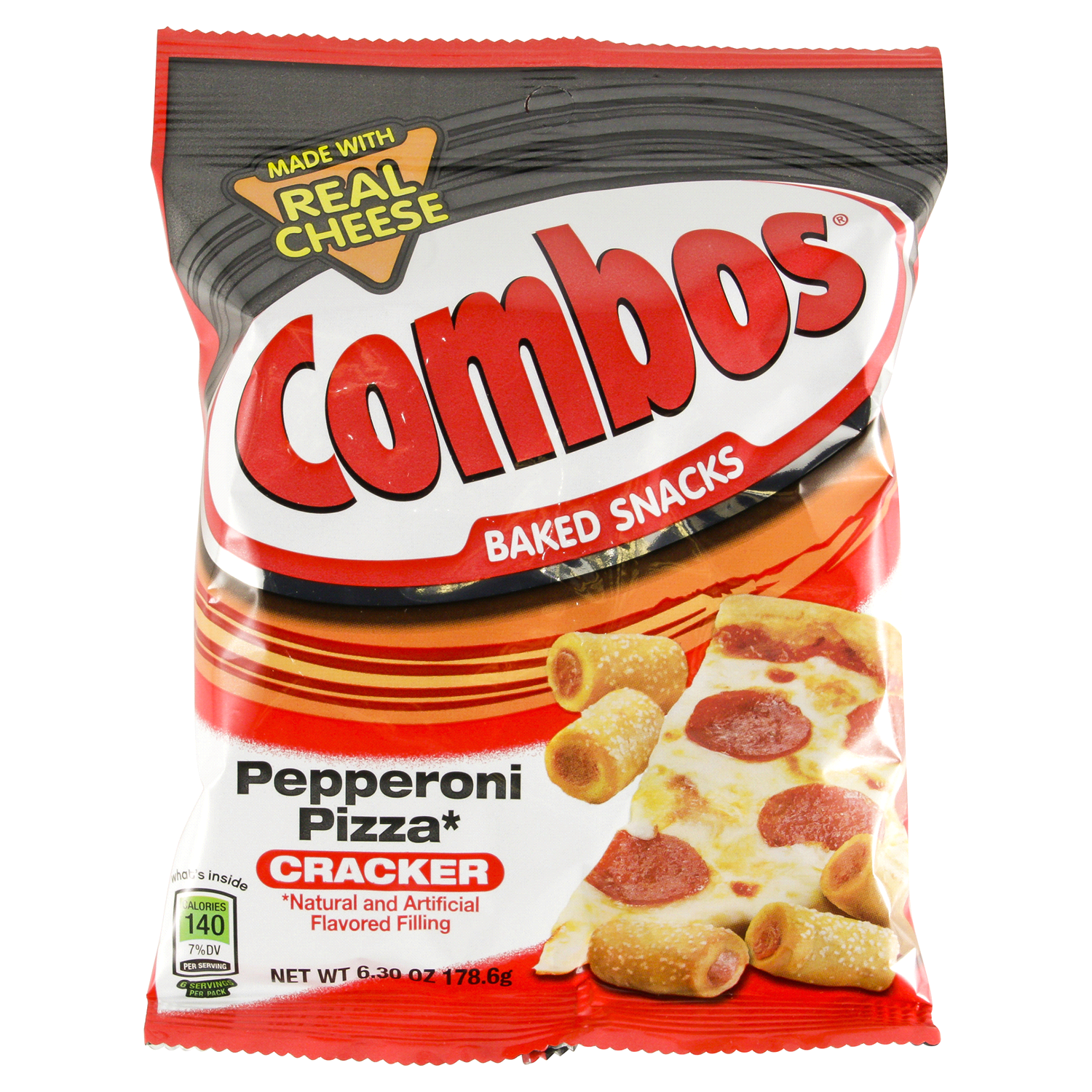 slide 1 of 2, COMBOS Stuffed Snacks Pepperoni Pizza Baked Cracker Snacks, 6.3 oz Bag, 6.3 oz