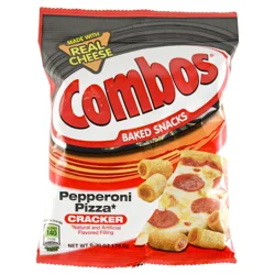 COMBOS Stuffed Snacks Pepperoni Pizza Baked Cracker Snacks, 6.3 oz Bag