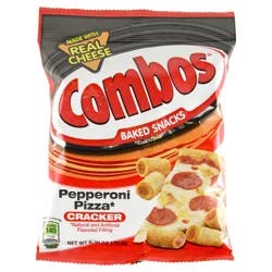COMBOS Stuffed Snacks Pepperoni Pizza Baked Cracker Snacks, 6.3 oz Bag