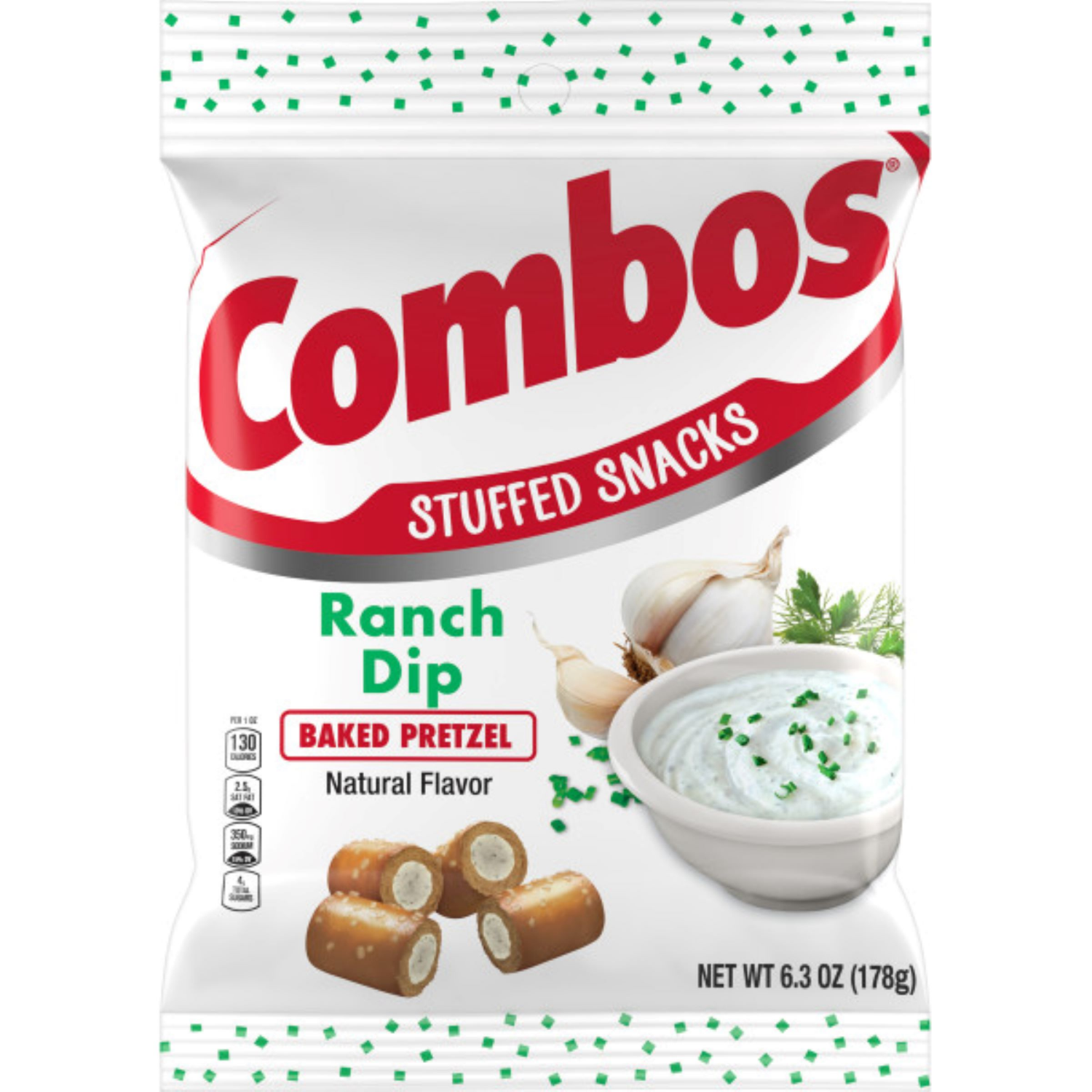 slide 1 of 3, COMBOS Ranch Dip Baked Pretzel Snacks - 6.3 oz Bag, 6.3 oz