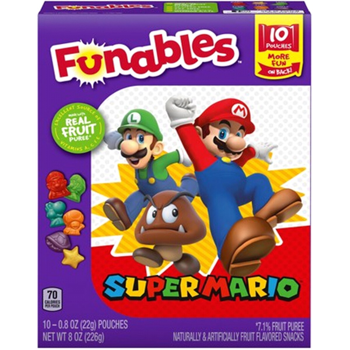 slide 1 of 5, Funables Super Mario Fruit Snacks 10 - 0.8 oz Pouches, 10 ct