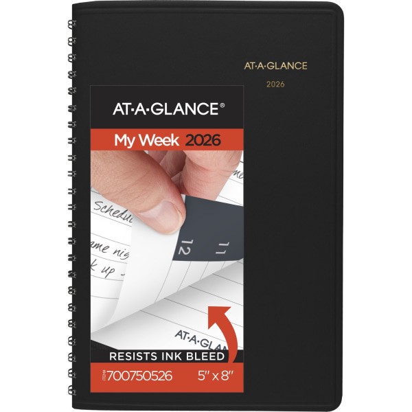 slide 1 of 10, AT-A-GLANCE® 2026 Weekly Appointment Book Planner, Black, Small, 5"" x 8"", 1 ct