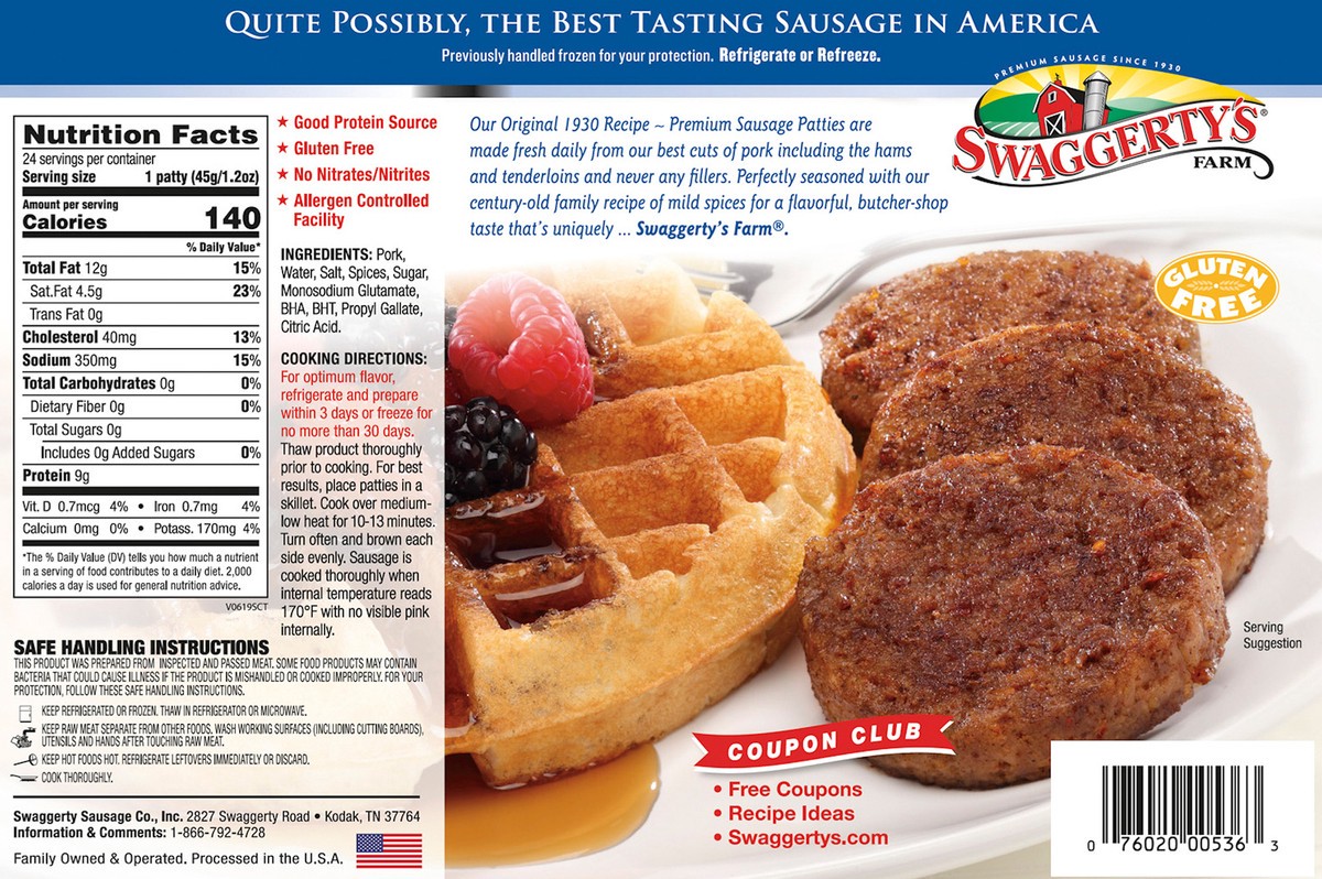 slide 3 of 11, Swaggerty's Farm 24 Premium Sausage Patties Mild, 24 ct