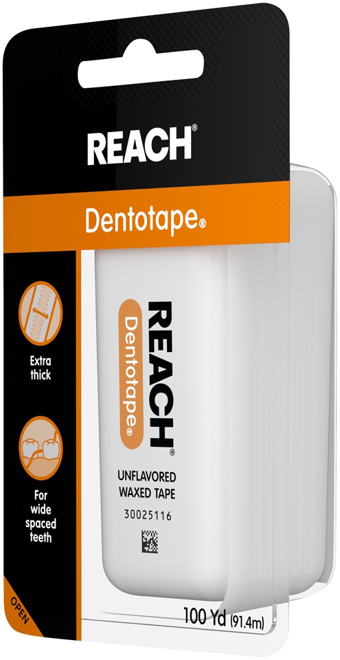 slide 5 of 6, REACH Waxed Unflavored Dentotape, 100 yd