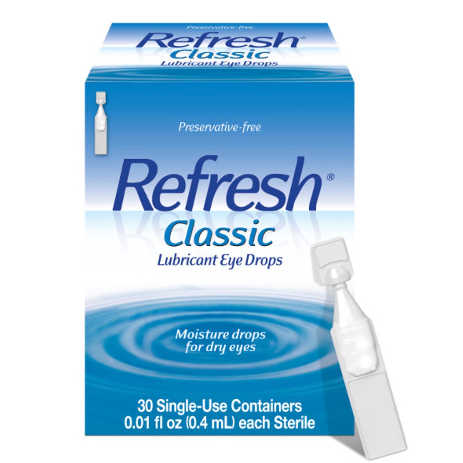 slide 1 of 1, Refresh Classic Lubricant Eye Drops Preservative-Free Tears, 0.01 fl oz (0.4 mL), 30 Single-Use Containers, 1 ct